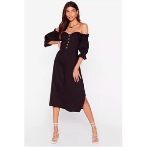 Nasty Gal Off The‎ Shoulder Button Midi Dress Women's Size 6